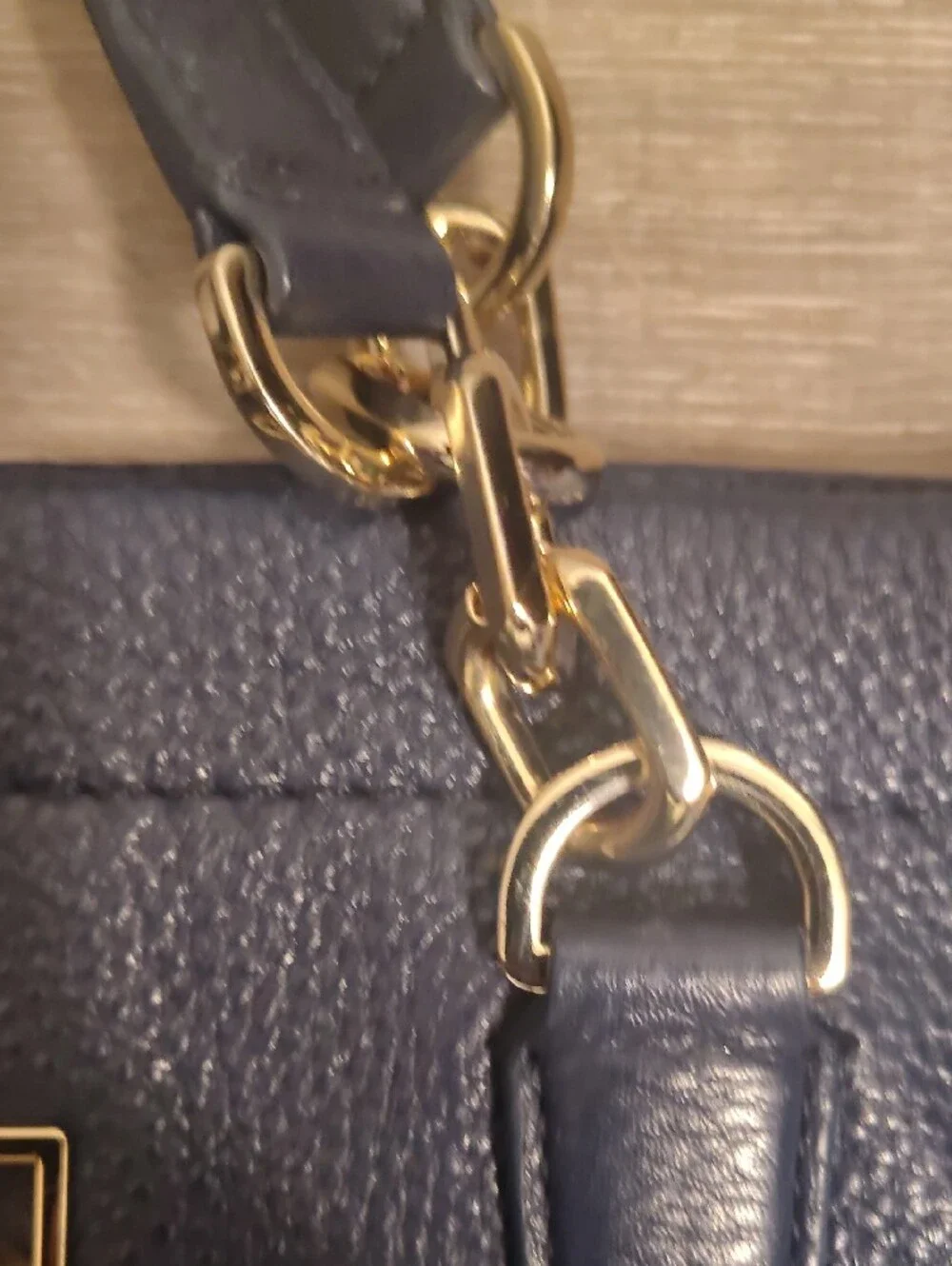 Tory Burch Britten Slouch Navy Pebbled Leather Double-Handle Tote with Gold Logo